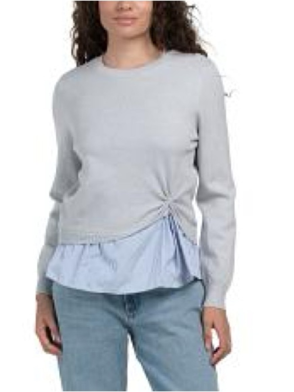 NWT Light Gray Knit Top with Blue Striped Shirttail